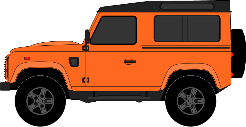 Orange Land Rover Defender off-roading